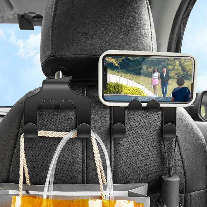 Universal Car Seat Headrest Hook – Black Hanger for Handbag, Purse, Coat & Grocery Storage