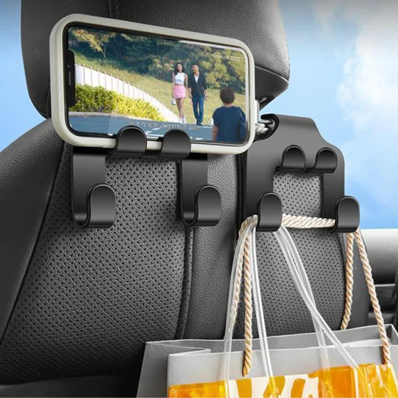 Universal Car Seat Headrest Hook – Black Hanger for Handbag, Purse, Coat & Grocery Storage